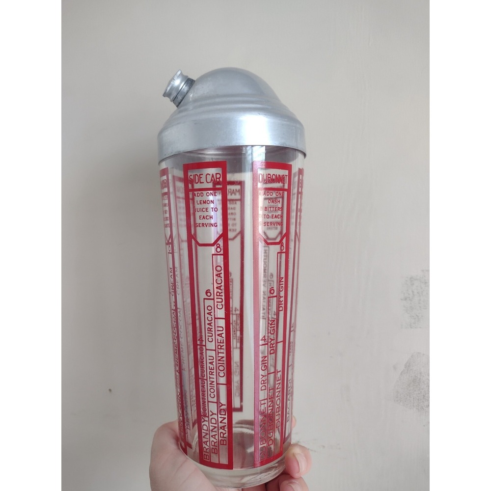 Vtg 50s 60s MCM Cocktail Shaker Red Large Recipe Bar Liquor Bronx Manhattan - Picture 2 of 11
